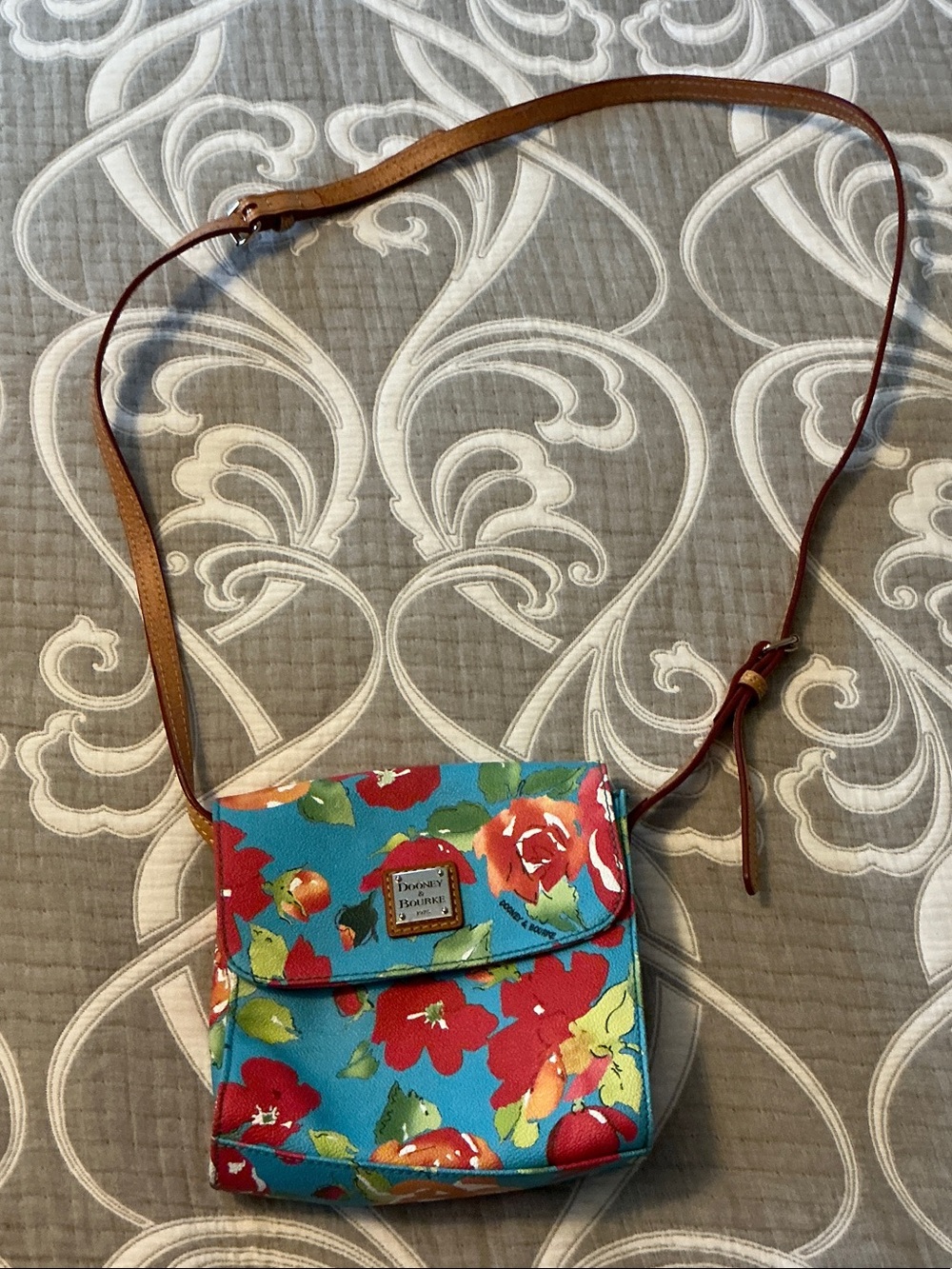 Dooney & Bourke Floral Leather Crossbody Bag – Blue & Multicolor
